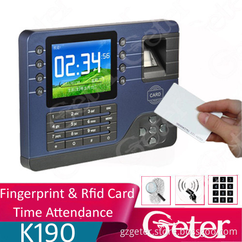 Geter K190 Biometric fingerprint terminal time attendance/recorder LCD color screen TCP/IP USB client/ host communication